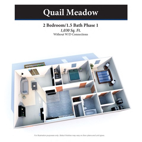2 bed 1.5 bath floor plan G at Quail Meadow Apartments, Cincinnati
